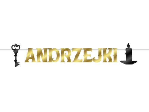 Baner Andrzejki Klucz i świeczka złoto-czarny - 500 cm - 1 szt.