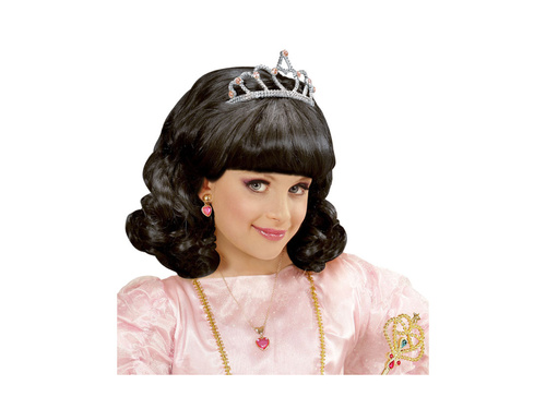 Czarna peruka księżniczki z tiarą