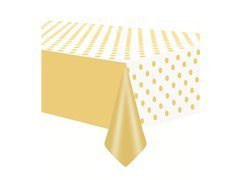 Obrus urodzinowy biały w złote kropki - 137 x 274 cm - 1 szt.