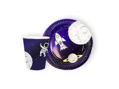 Zestaw kubeczki + talerzyki papierowe Kosmos - 24 szt.