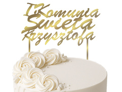 Topper z lustrzanej pleksi złoty personalizowany na tort I Komunia Święta
