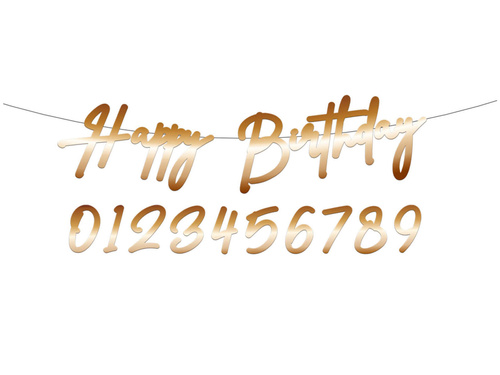 Baner Happy Birthday personalizowany złoty - 100 cm - 1 szt.