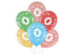 Balony lateksowe z cyfrą zero 0 - mix - 30 cm - 5 szt.