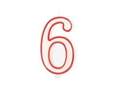 Świeczka cyferka z czerwoną obwódką sześć - "6"