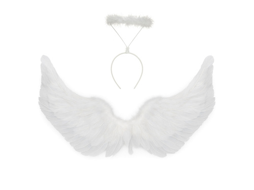 Zestaw skrzydła anioła białe 62 x 38 cm oraz Aureolka