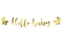Baner z napisem Hello Baby złoty - 110 cm - 1 szt.