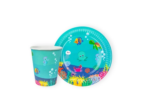 Zestaw kubeczki + talerzyki papierowe Podwodny Świat - 24 szt.
