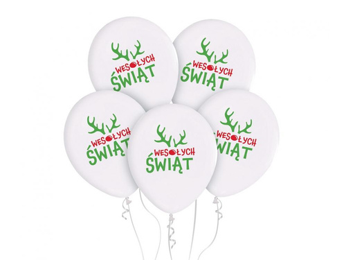 Balony lateksowe Wesołych Świąt na Boże Narodzenie - 30 cm - 5 szt.