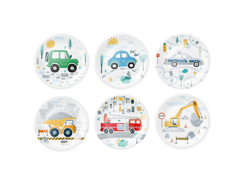 Talerzyki papierowe na urodziny Auta - 18 cm - 6 szt.