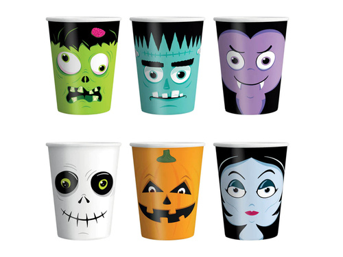Kubeczki papierowe na Halloween Monsters - 6 szt.