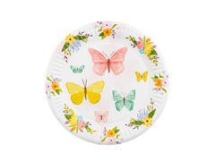 Talerzyki papierowe na urodziny Kwiatki i Motylki - 18 cm - 6 szt.