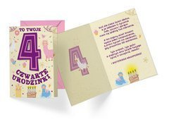 Kartka urodzinowa z kopertą na czwarte urodziny Lama - 1 szt.
