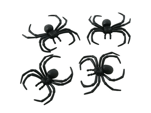 Zestaw 4 plastikowych pająków - 8 cm