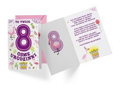 Kartka urodzinowa z kopertą na ósme urodziny Flaming - 1 szt.