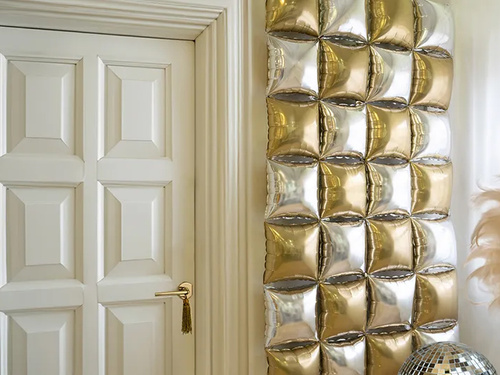 Balony foliowe Kwadraty złoto-srebrne - 35 x 35 cm - 4 szt.