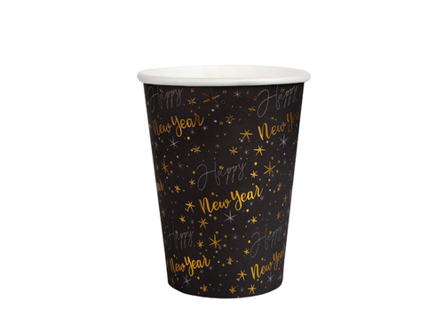 Kubeczki papierowe na Sylwestra Happy New Year - czarne - 270 ml - 10 szt.