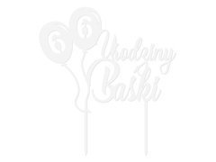 Topper z pleksi biały na tort personalizowany Baloniki - 1 szt.