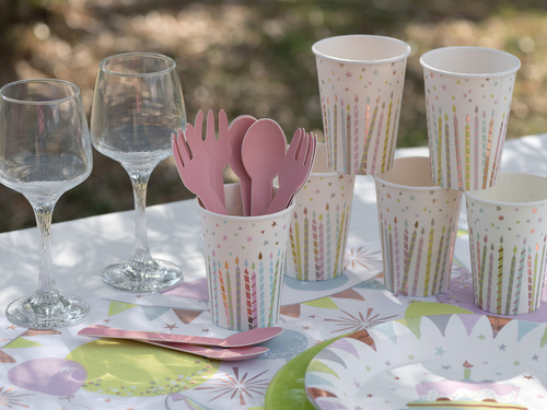 Kubeczki papierowe Świeczki Happy birthday - 270 ml - 10 szt.