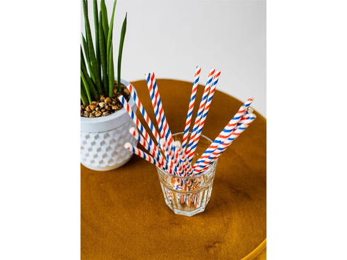 Słomki rurki metalizowane niebiesko-biało-czerwone - 20 szt.