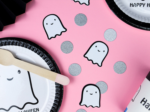 Talerzyki papierowe na Halloween Wesoły Duszek - 18 cm - 6 szt.