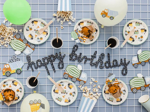 Talerzyki papierowe na urodziny Budowa - 18 cm - 6 szt.