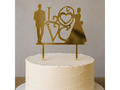Topper z lustrzanej pleksi złoty na tort Love z Młodą Parą - 16,5 cm