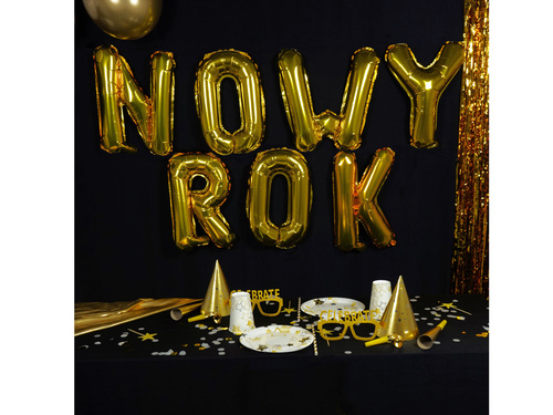 Balony foliowe napis Nowy Rok złoty - 35 cm wysokości
