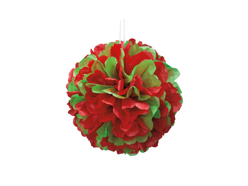 Dekoracja wisząca pompon czerwono-zielona - 1 szt.