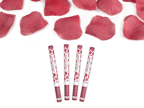 Tuba strzelająca, bordowe sztuczne płatki róż, 60cm, 4 szt.