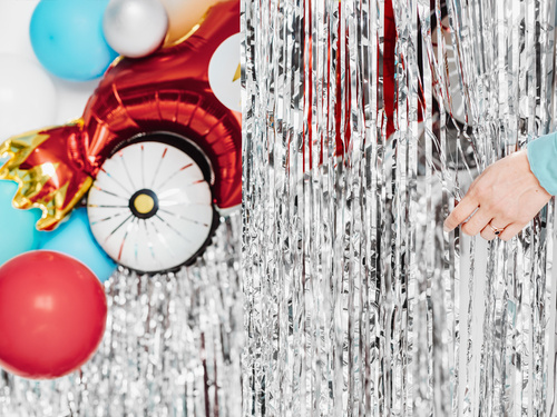 Kurtyna - zasłona na drzwi srebrna metaliczna - 200 cm x 100 cm