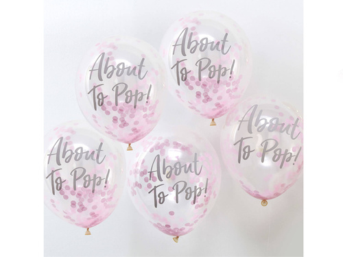 Balony przezroczyste About To Pop! z różowym konfetti - 30 cm - 5 szt.