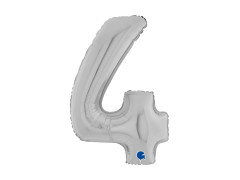 Balon foliowy cyfra 4 srebrny - 26" - 1 szt.