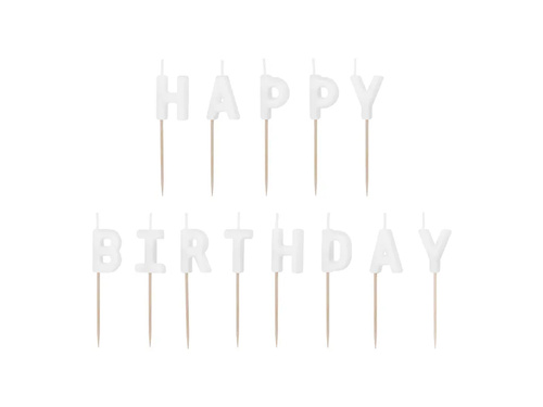Świeczki pikery napis Happy Birthday - biały