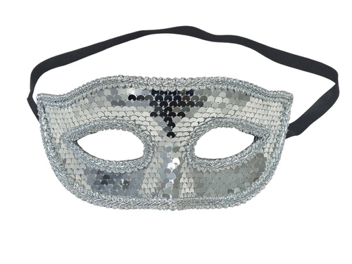 Cekinowa maska karnawałowa - srebrna - 1 szt.