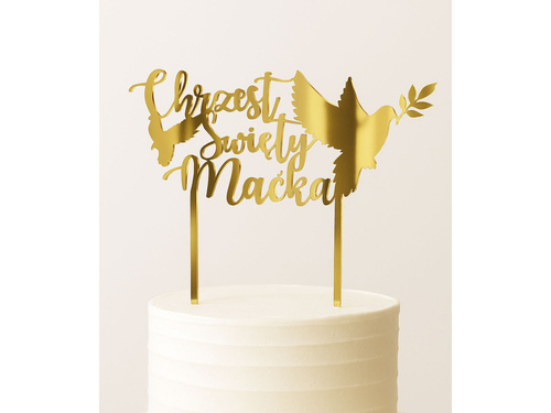 Topper na tort z pleksi złoty personalizowany Chrzest Święty - 1 szt.