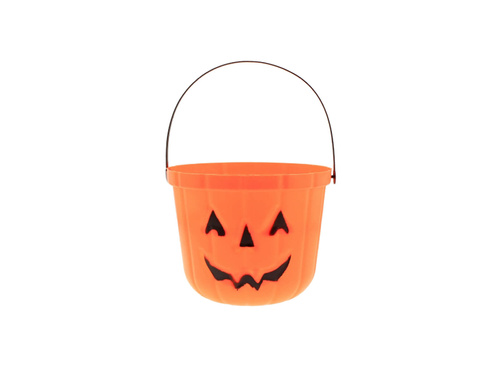 Wiaderko pomarańczowe z dynią na Halloween - 15 x 18,5 cm - 1 szt.
