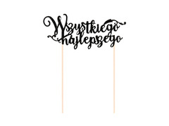 Topper na tort Wszystkiego najlepszego brokatowy czarny - 1 szt.