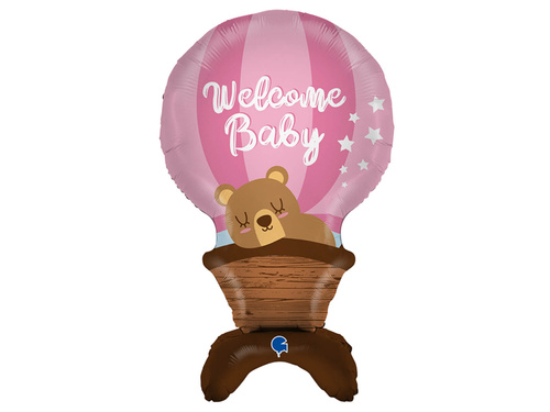 Balon foliowy stojący Welcome Baby różowy - 97 cm - 1 szt.