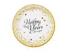 Talerzyki papierowe Happy New Year - 23 cm - 8 szt.