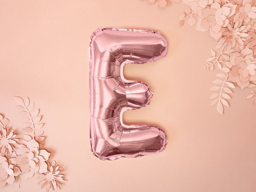 Balon foliowy litera "E" różowo-złota - 35 cm