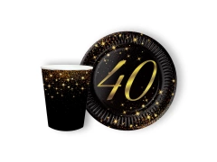 Zestaw kubeczki i talerzyki papierowe na 40ste urodziny Sparkling - 24 szt