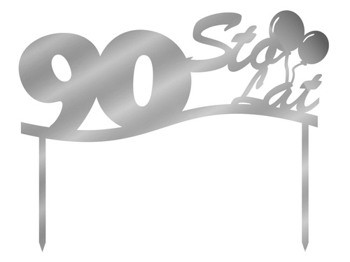 Topper z lustrzanej pleksi srebrny na tort 90 urodziny