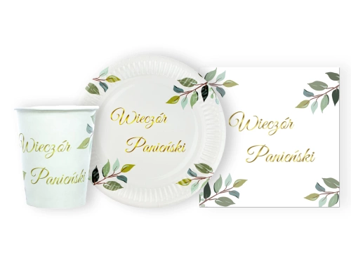 Zestaw kubeczki + serwetki + talerzyki papierowe na Wieczór Panieński - 44 szt.