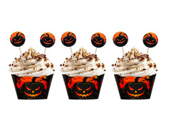 Zestaw dekoracji na babeczki Mroczna Dynia - 12 szt.