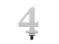 Świeczka cyferka metaliczna srebrna - 4 - cztery