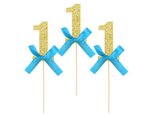 Pikery na muffinki na roczek z niebieskimi kokardkami - 6 szt.