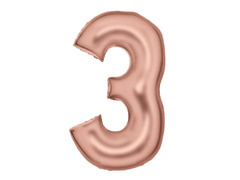 Balon foliowy satynowy cyfra 3 różowe złoto - 86 cm - 1 szt.