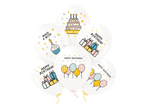 Balony lateksowe Happy Birthday Torcik - 30 cm - 6 szt.
