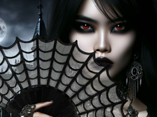 Wachlarz czarny z pajęczyną - 1 szt.