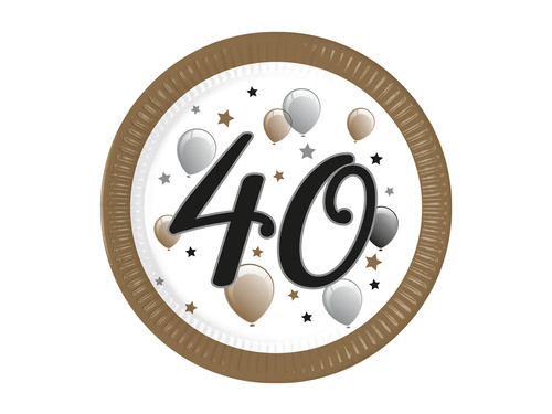 Talerzyki papierowe na czterdzieste urodziny - 23 cm - 8 szt.